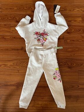 NEW! Reebok Kids Light Gray Floral Hoodie & Joggers Set